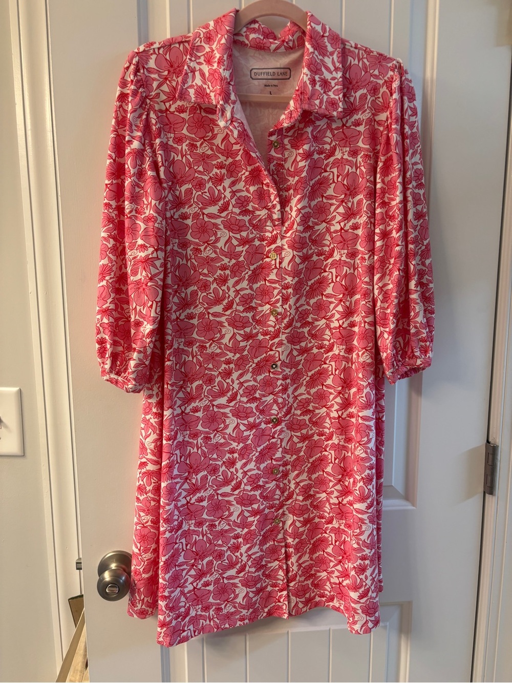 Duffield Lane Pink Floral Midi Button-Front Dress